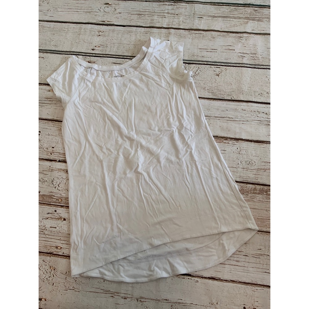 Zella Womens White Short Sleeve High Low Hem Activewear Top Size Small S/P